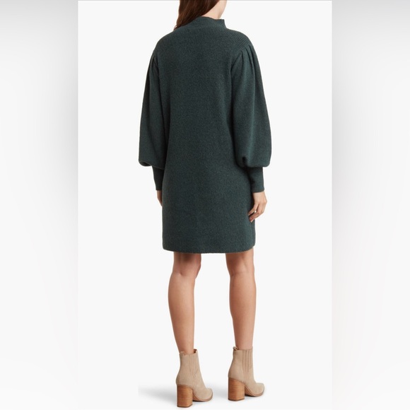 August Sky Forrest Green Mock Neck Balloon Sleeve Sweater Dress Size Large NWOT - Picture 3 of 14